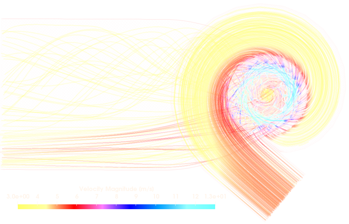 CFD Francis Turbine streamtraces and velocity color
