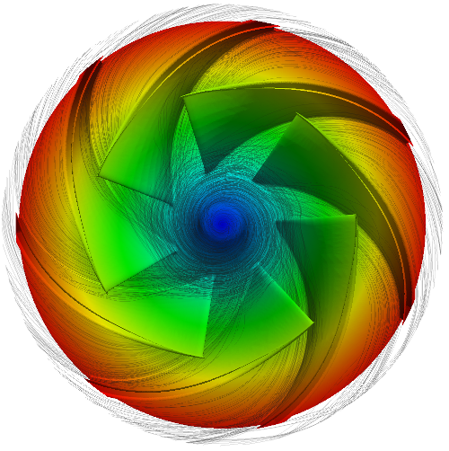 CFD OpenFOAM Centrifugal Pump Wheel Velocity Streamtraces